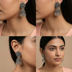 Chandralok Antique Jhumka Earrings | Silver Oxidised Earrings – PL88123111