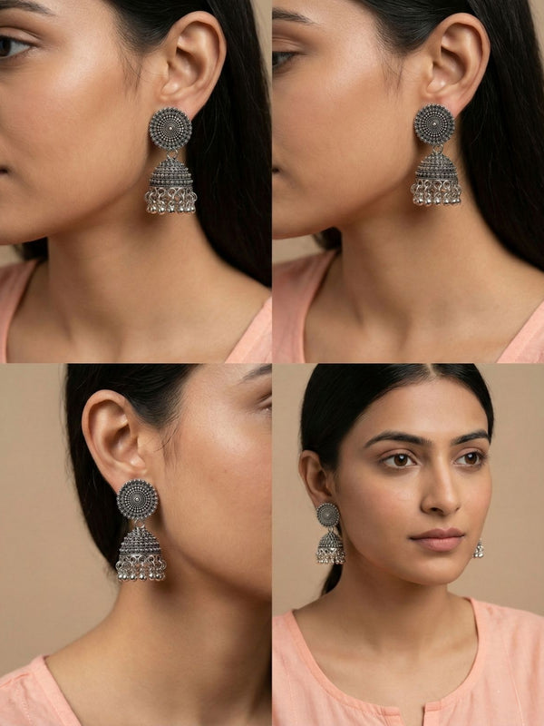 Chandralok Antique Jhumka Earrings | Silver Oxidised Earrings – PL88123111