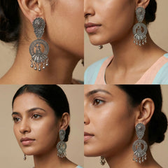 Nritya Kala Statement Earrings | Silver Oxidised Earrings – PL88123112