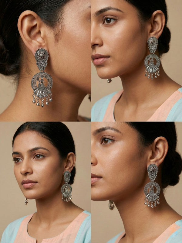 Nritya Kala Statement Earrings | Silver Oxidised Earrings – PL88123112