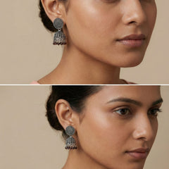 KalaSaanjh Silver Jhumkas | Silver Oxidised Earrings – PL88123119