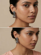 KalaSaanjh Silver Jhumkas | Silver Oxidised Earrings – PL88123119