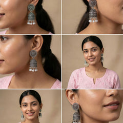 Pratha Traditional Pearl Jhumkas | Silver Oxidised Earrings – PL88123118