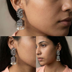 Morni Pearl Drop Earrings | Silver Oxidised Earrings – PL88123120