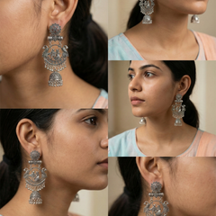 Raas Leela Naad Jhumkas | Silver Oxidised Earrings – JAY88123125