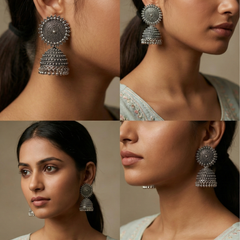 Chandralok Jhumkas | Silver Oxidised Earrings – JAY88123132