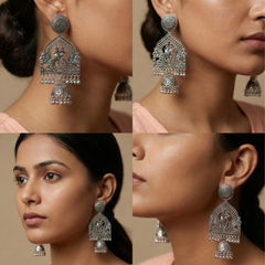 Garbhagriha Naad Jhumkas | Silver Oxidised Earrings – JAY88123127
