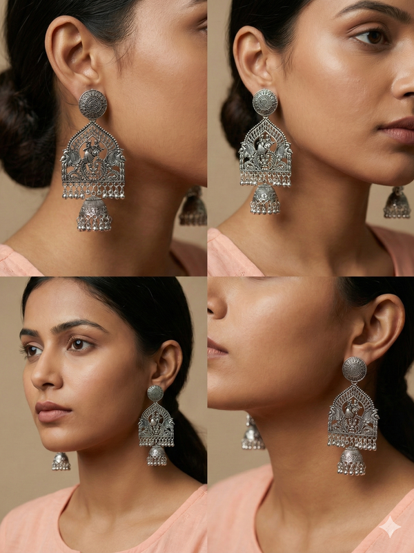Garbhagriha Naad Jhumkas | Silver Oxidised Earrings – JAY88123127