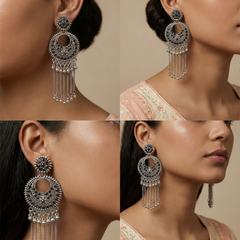 ChandraNaad Tassel Earrings | Silver Oxidised Earrings – JAY88123124
