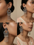 ChandraNaad Tassel Earrings | Silver Oxidised Earrings – JAY88123124
