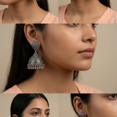 Bindu Mandal Jhumkas | Silver Oxidised Earrings – JAY88123123