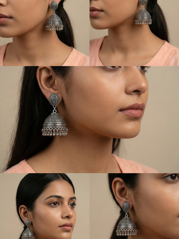 Bindu Mandal Jhumkas | Silver Oxidised Earrings – JAY88123123