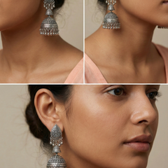 Shikhar Naad Jhumkas | Silver Oxidised Earrings – JAY88123122