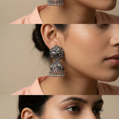 AshtaPushpa Jhumkas | Silver Oxidised Earrings – JAY88123126