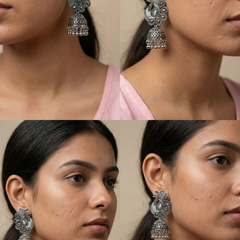 Mayura Shobha Jhumkas | Silver Oxidised Earrings – JAY88123128