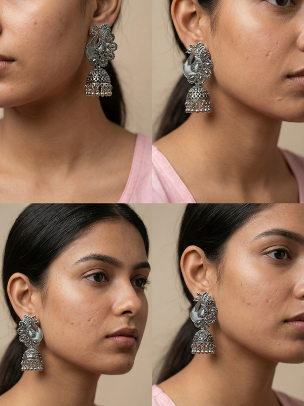Mayura Shobha Jhumkas | Silver Oxidised Earrings – JAY88123128