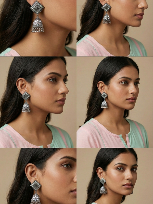 ShilpaPushpika Jhumkas | Silver Oxidised Earrings – JAY88123130