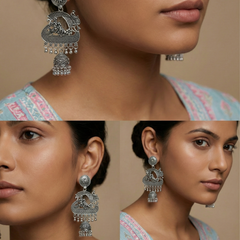 RasaJharokha Jhumkas | Silver Oxidised Earrings – JAY88123131