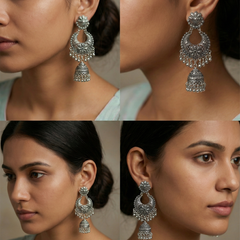 PushpaChandra Jhumkas | Silver Oxidised Earrings – JAY88123129