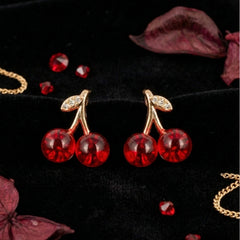 Scarlet Cherry Twin Earrings | Gold-Plated Stainless Steel – KZ8812319