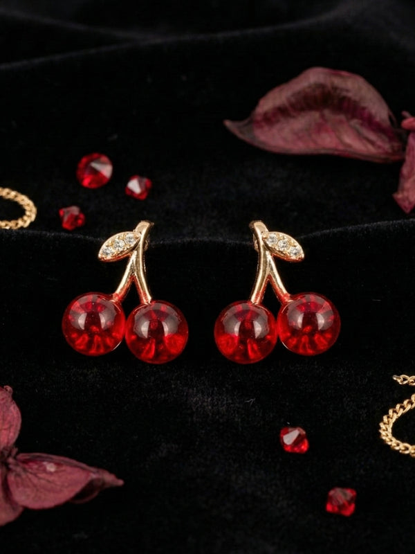 Scarlet Cherry Twin Earrings | Gold-Plated Stainless Steel – KZ8812319