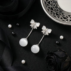 Ivory Bow Orb Drop Earrings | Gold-Plated Stainless Steel– KZ8812312