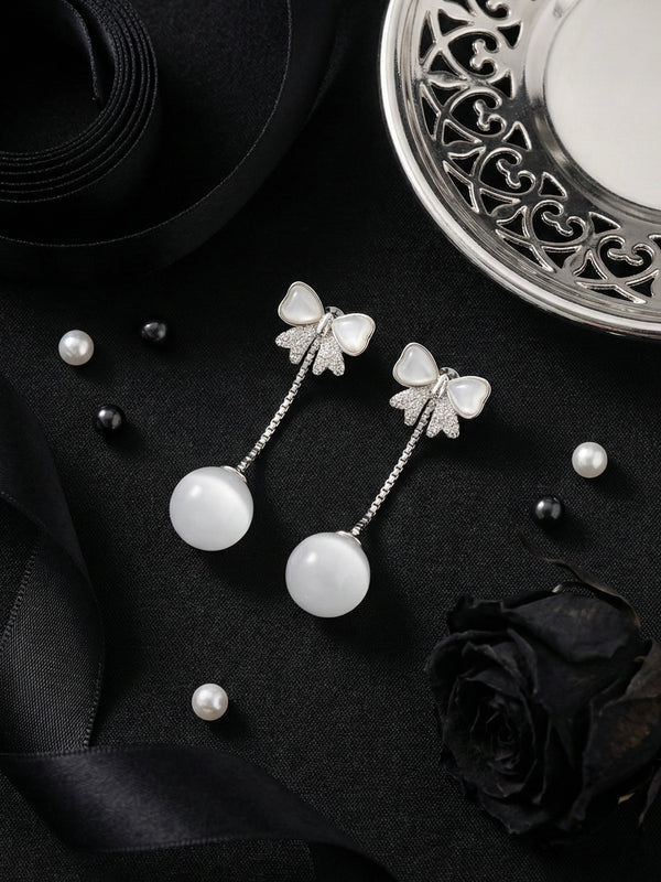 Ivory Bow Orb Drop Earrings | Gold-Plated Stainless Steel– KZ8812312