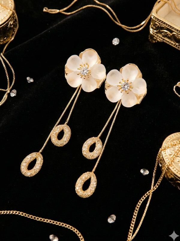 Aurora Bloom Floral Drop Earrings | Gold-Plated Stainless Steel – KZ8812320