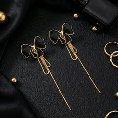 Black Bow Chain Drop Earrings | Gold-Plated Stainless Steel – KZ8812313