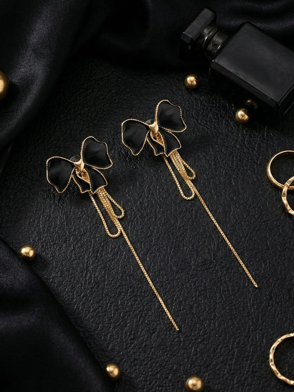 Black Bow Chain Drop Earrings | Gold-Plated Stainless Steel – KZ8812313