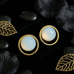 Moonstone Halo Studs | Gold-Plated Stainless Steel – KZ8812343