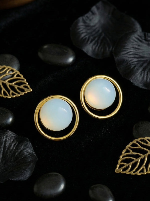 Moonstone Halo Studs | Gold-Plated Stainless Steel – KZ8812343