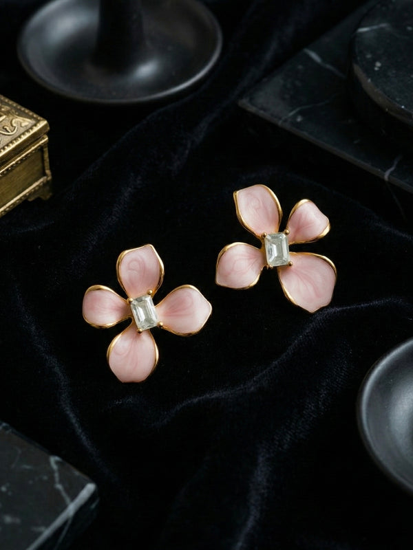Pink Orchid Crystal Studs | Gold-Plated Stainless Steel– KZ8812344