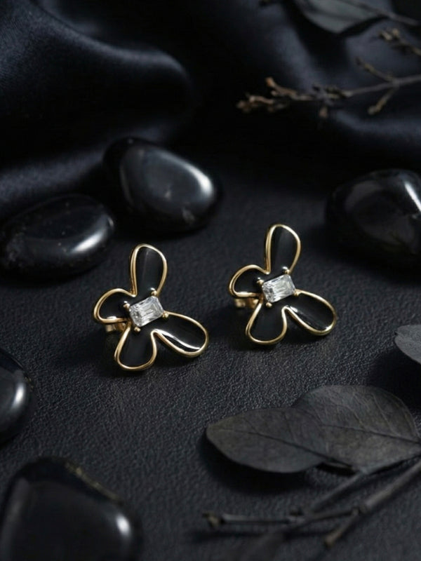 Black Butterfly Petal Studs | Gold-Plated Stainless Steel  – KZ8812329