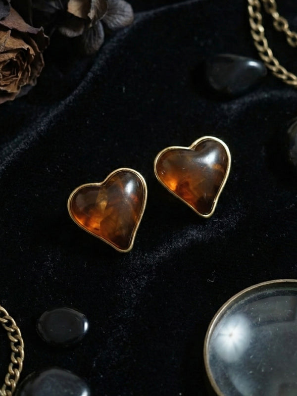 Golden Honey Heart Studs | Gold-Plated Stainless Steel – KZ8812334