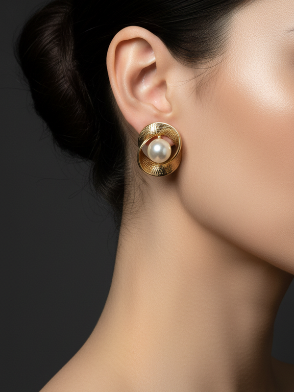 Imperial Gold Sphere Pearl Earrings | Gold-Plated Stainless Steel – KZ8812338