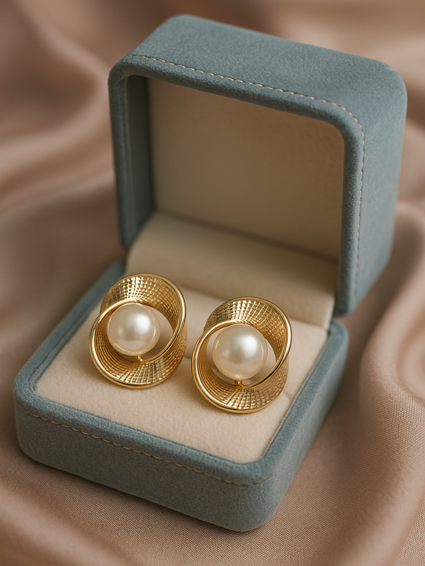 Imperial Gold Sphere Pearl Earrings | Gold-Plated Stainless Steel – KZ8812338