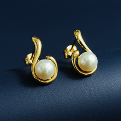 Infinity Curve Pearl Earrings | Gold-Plated Stainless Steel  – KZ8812339