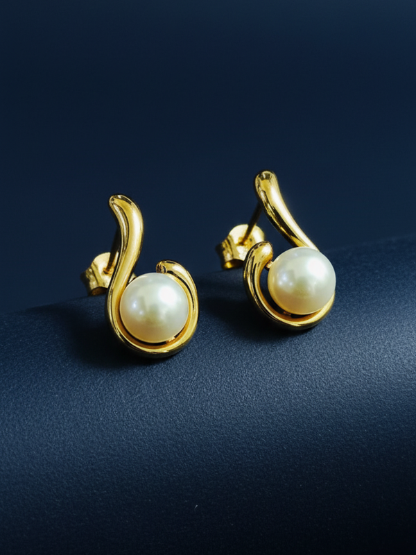 Infinity Curve Pearl Earrings | Gold-Plated Stainless Steel  – KZ8812339