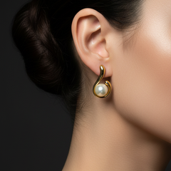 Infinity Curve Pearl Earrings | Gold-Plated Stainless Steel  – KZ8812339