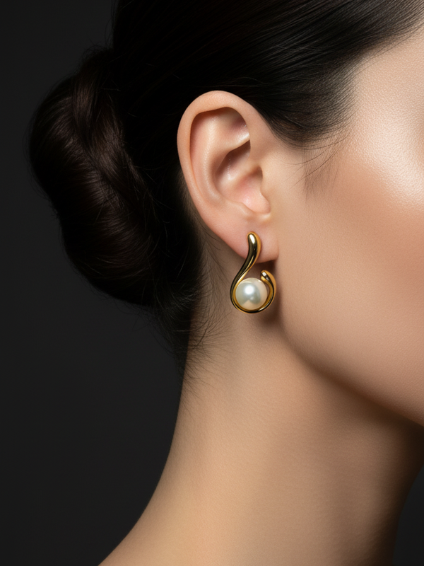 Infinity Curve Pearl Earrings | Gold-Plated Stainless Steel  – KZ8812339