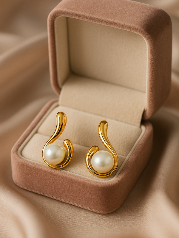 Infinity Curve Pearl Earrings | Gold-Plated Stainless Steel  – KZ8812339
