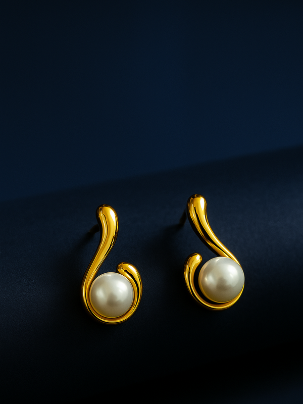 Infinity Curve Pearl Earrings | Gold-Plated Stainless Steel  – KZ8812339