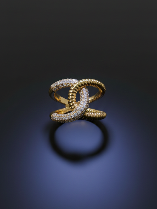 Interlock Glam Ring | Adjustable Gold-Plated Stainless Steel–KZ88123100