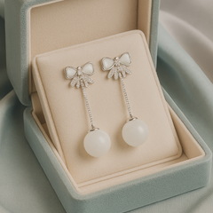 Ivory Bow Orb Drop Earrings | Gold-Plated Stainless Steel– KZ8812312
