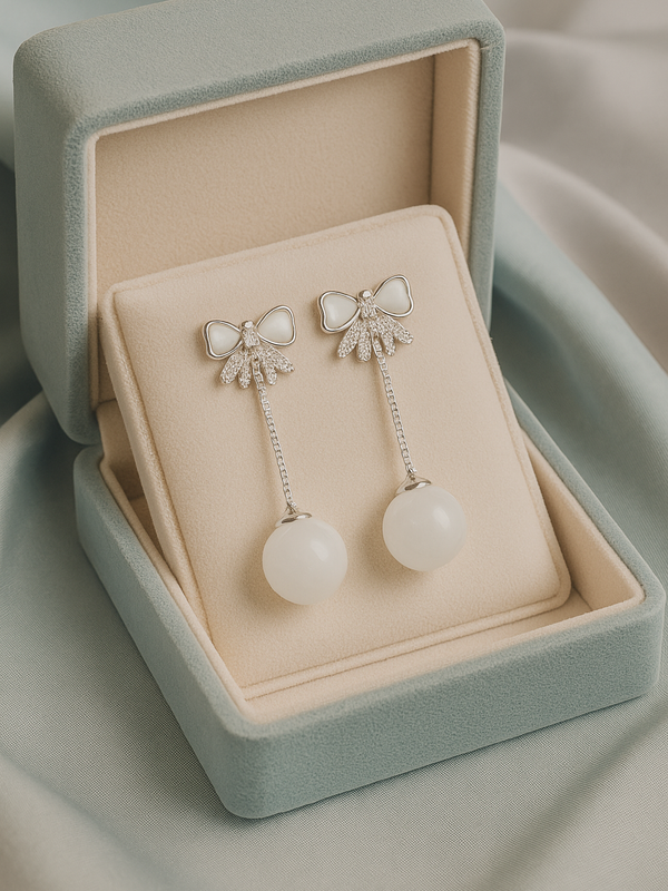 Ivory Bow Orb Drop Earrings | Gold-Plated Stainless Steel– KZ8812312
