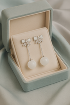 Ivory Bow Orb Drop Earrings | Gold-Plated Stainless Steel– KZ8812312