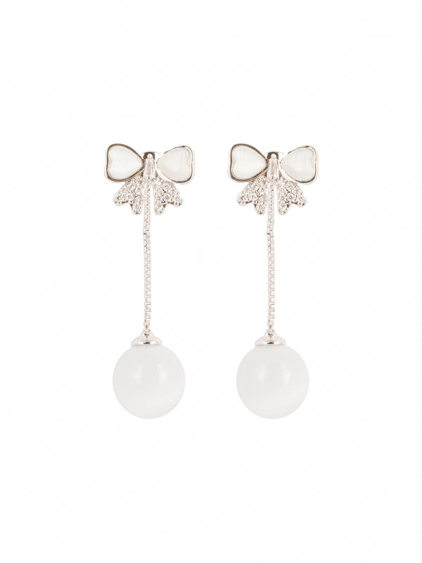 Ivory Bow Orb Drop Earrings | Gold-Plated Stainless Steel– KZ8812312
