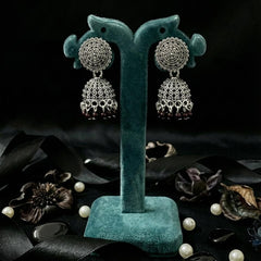 KalaSaanjh Silver Jhumkas | Silver Oxidised Earrings – PL88123119