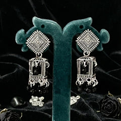 Katha Black Pearl Cage Jhumkas | Silver Oxidised Earrings – PL88123116